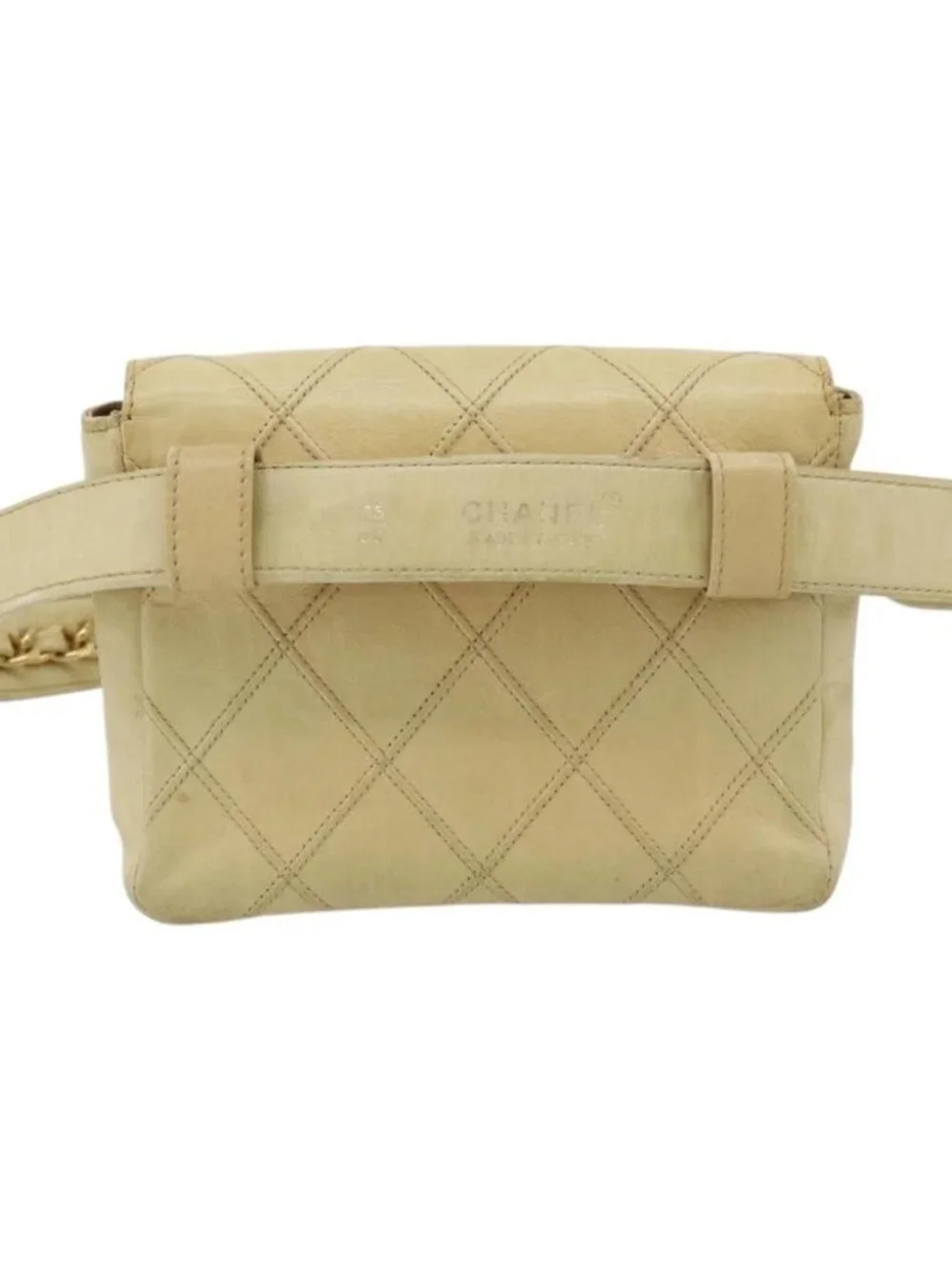 CHANEL Bicolore Waist bag Lamb Skin Beige Gold CC Auth 182545
